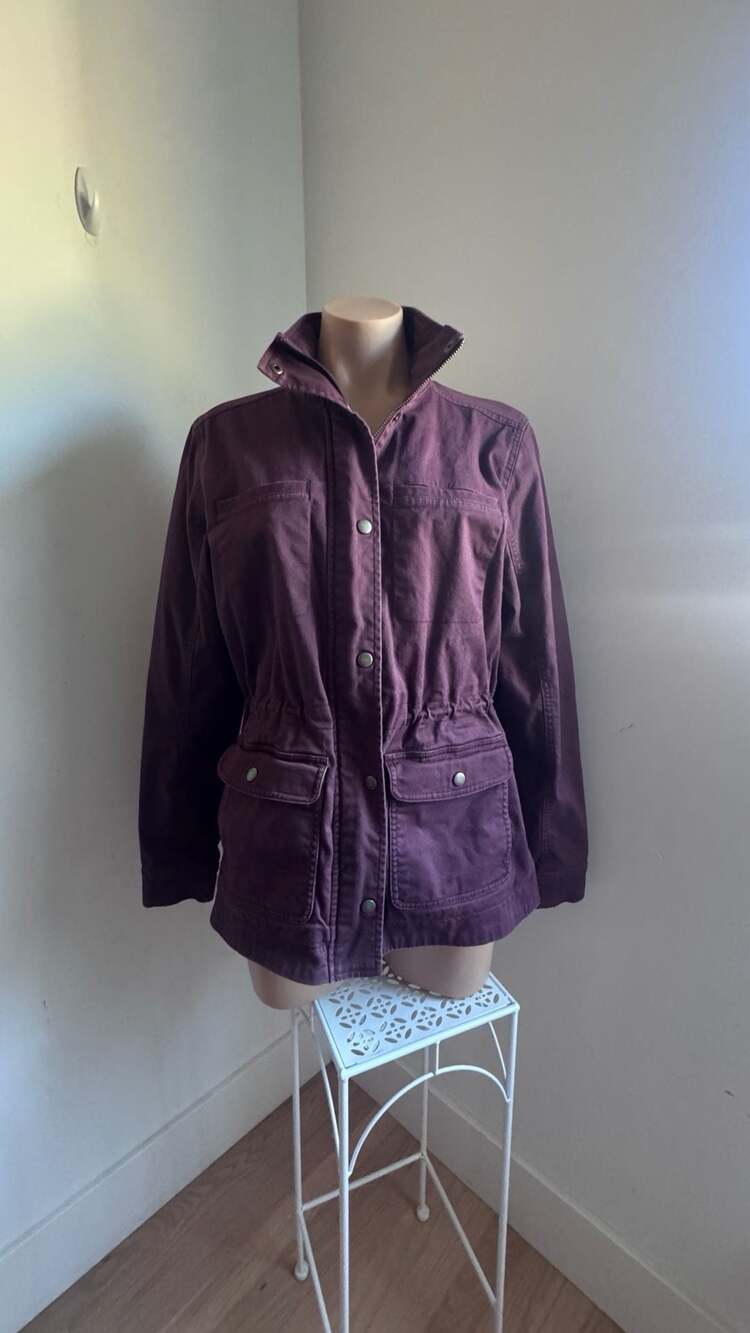 L.L. Bean Women's Flannel Lined Utility Field Jacket Maroon Burgundy